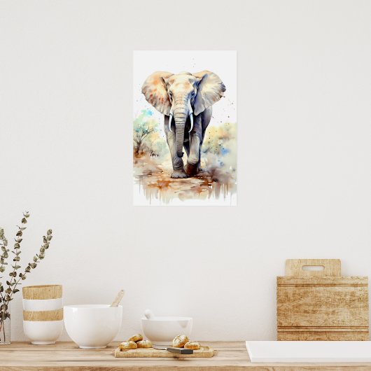 Olifant Art Poster Afrika Wanddecoratie (Keuken)