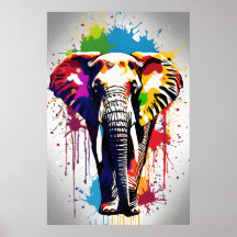 Olifant Art, Wildlife Splatter Art Regenboog Kleur
