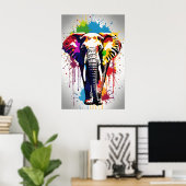 Olifant Art, Wildlife Splatter Art Regenboog Kleur Poster (Thuiskantoor)