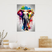Olifant Art, Wildlife Splatter Art Regenboog Kleur Poster (Keuken)