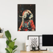 Olifant Astronaut Poster, Olifant Retro Print (Thuiskantoor)