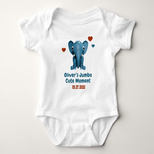 Olifant Baby Aangepaste Naam Datum Mooie Moment Romper (Voorkant)