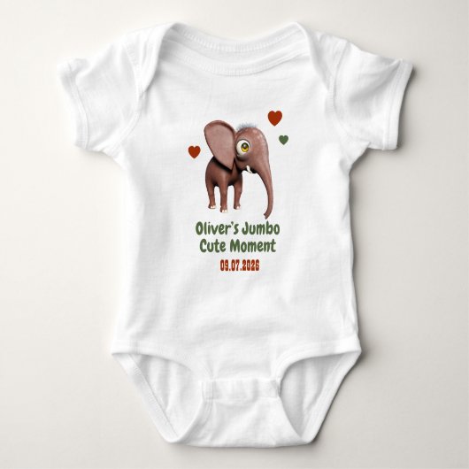 Olifant Baby Aangepaste Naam Datum Mooie Moment Romper (Voorkant)