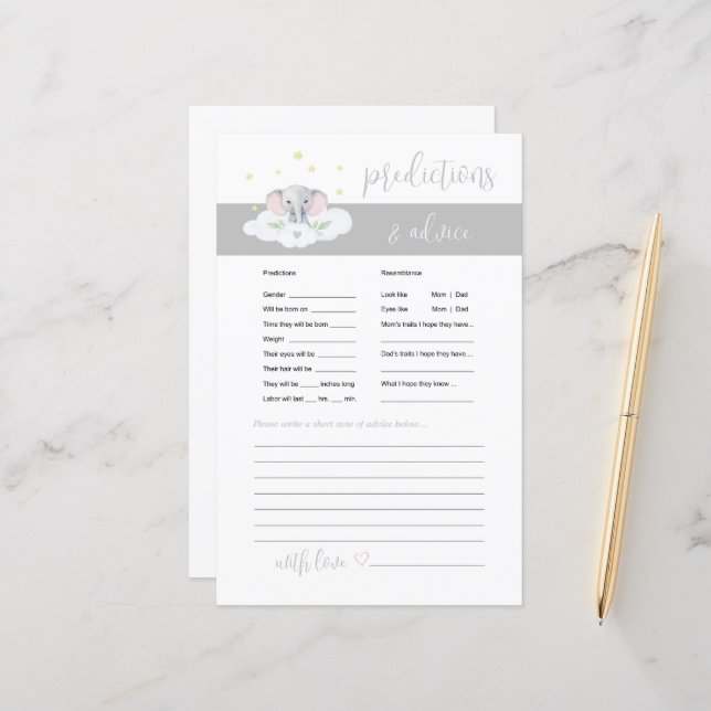 Olifant Baby Advies en Voorspellingen Spel Grijs (Voorkant / Achterkant in situ)
