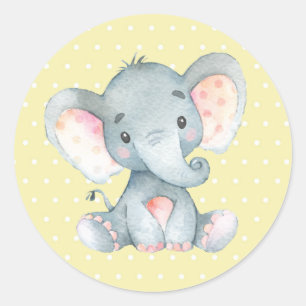 Olifant Baby Borrel Geel Ronde Sticker