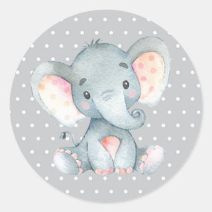Olifant Baby Borrel Grijs Ronde Sticker
