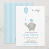 Olifant Baby Boy Douche Uitnodigingen met Ballon (Voorkant / Achterkant)