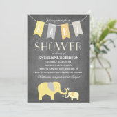 Olifant Baby geel | uitnodiging tot baby shower (Staand voorkant)