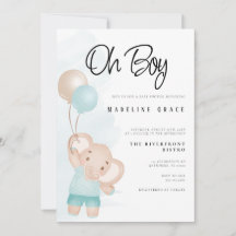 Olifant Baby Jongen Baby Shower Uitnodiging