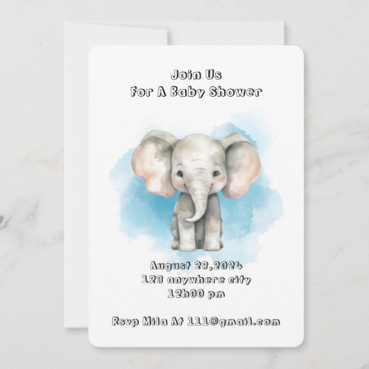 Olifant baby jongen douche uitnodiging (Voorkant)