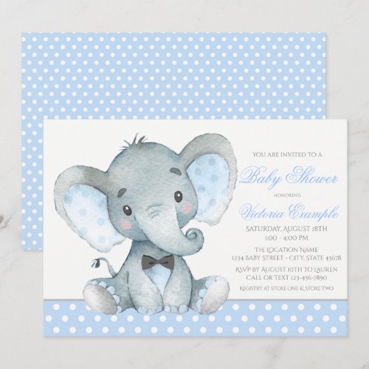 Olifant Baby Jongen Douche Uitnodigingen (Voorkant / Achterkant)