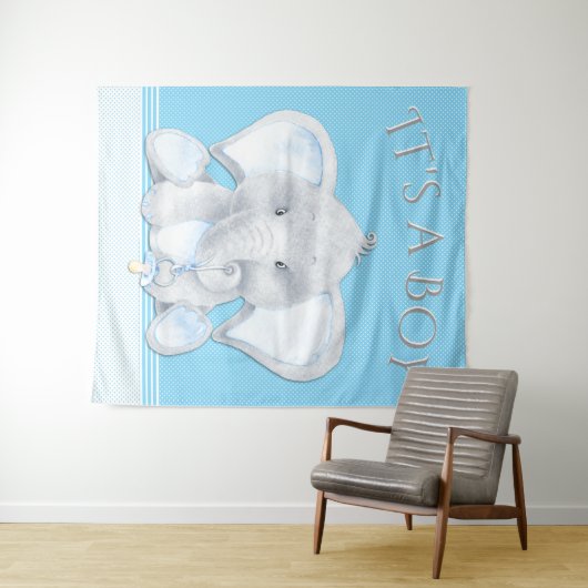 Olifant Baby Jongen Shower Achtergrond Wandkleed (In Situ (horizontaal))