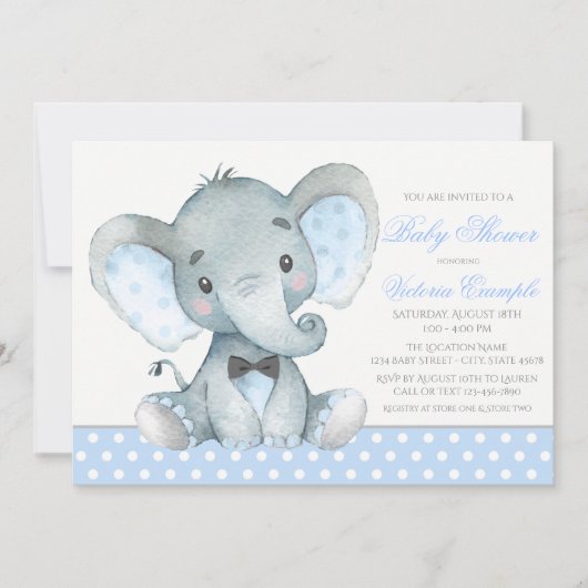 Olifant Baby Jongen Shower Uitnodigingen (Voorkant)