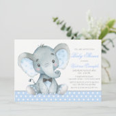 Olifant Baby Jongen Shower Uitnodigingen (Staand voorkant)