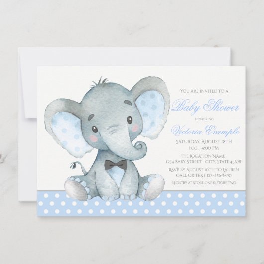 Olifant Baby Jongen Shower Uitnodigingen (Voorkant)
