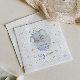 Olifant Baby Jongensfeest Blauw Goud Bloem Servet