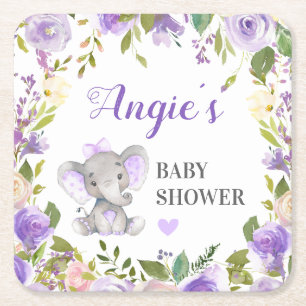 Olifant Baby Meisje Douche Lavendel Bloemen Glas Kartonnen Onderzetters