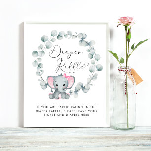 Olifant Baby Meisje Douche Luier Raffle Drop Off Poster