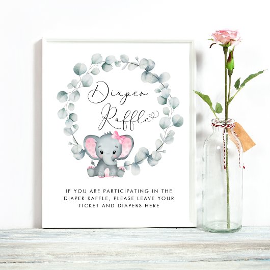Olifant Baby Meisje Douche Luier Raffle Drop Off Poster