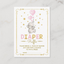 Olifant Baby Meisje Luier Raffle Roze Gouden Sterr Informatiekaartje