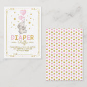 Olifant Baby Meisje Luier Raffle Roze Gouden Sterr Informatiekaartje (Voorkant / Achterkant)