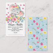 Olifant Baby Meisjes Douche Luier Raffle Ticket Informatiekaartje (Voorkant / Achterkant)