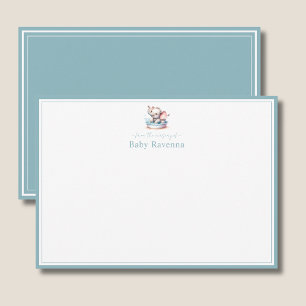 Olifant Baby Misty Aqua Rand Kraamcadeau Nieuwgebo Notitiekaartje