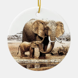 Olifant & Baby Olifant Kerstornament Keramisch Ornament