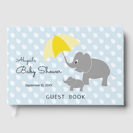 Olifant & Baby, Paraplu, Blauw Baby shower Gastenboek (Voorkant)