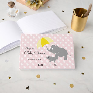 Olifant & Baby, Paraplu, Roze Baby shower Gastenboek