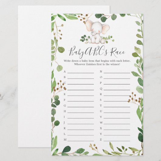 Olifant Baby Shower ABC's Race Game (Voorkant / Achterkant)