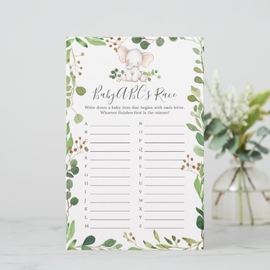 Olifant Baby Shower ABC's Race Game (Staand voorkant)