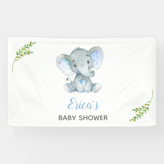 Olifant Baby shower Achtergrond Banner (Boy) Eenvo (Horizontaal)