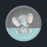 Olifant Baby shower Aqua Blauwgroen Turquoise en G Papieren Bordje<br><div class="desc">Olifant Baby shower Aqua Blauwgroen Turquoise en Grijs Papier Bord</div>