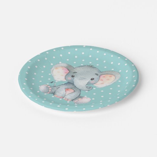 Olifant Baby shower Aqua Blauwgroen Turquoise Papieren Bordje (Gekanteld)