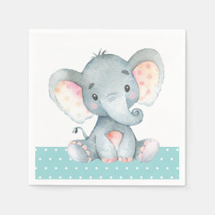 Olifant Baby shower Aqua Blauwgroen Turquoise serv Servet