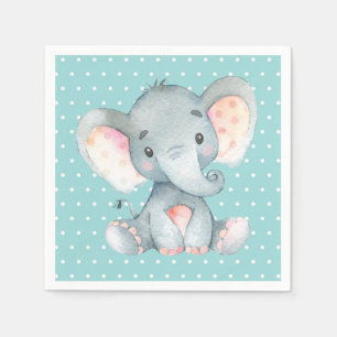 Olifant Baby shower Aqua Blauwgroen Turquoise serv Servet