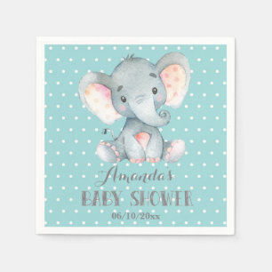Olifant Baby shower Aqua en grijze servetten