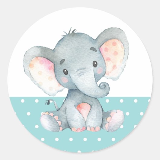 Olifant Baby Shower Aqua Klassieke Ronde Sticker (Voorkant)