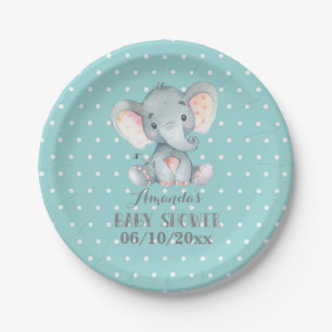 Olifant Baby shower Aqua Paper Bord