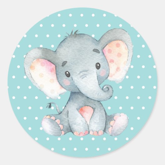 Olifant Baby Shower Aqua Ronde Sticker (Voorkant)