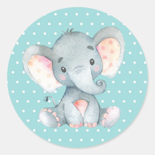 Olifant Baby shower Aqua Ronde Sticker