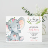 Olifant baby shower baby meisje douche uitnodiging (Staand voorkant)