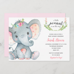 Olifant baby shower baby meisje douche uitnodiging