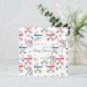 Olifant Baby Shower Baby Wagentje Kaart Uitnodigin (Staand voorkant)