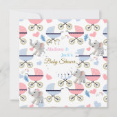 Olifant Baby Shower Baby Wagentje Kaart Uitnodigin (Voorkant)