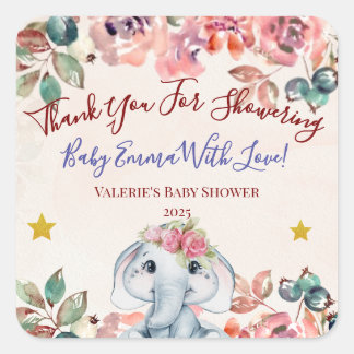 Olifant baby shower bedanksticker vierkante sticker