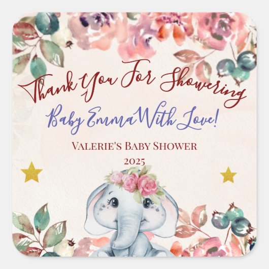 Olifant baby shower bedanksticker vierkante sticker (Voorkant)