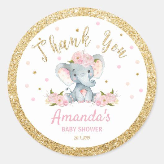 Olifant Baby Shower Bedankt Sticker Labels (Voorkant)