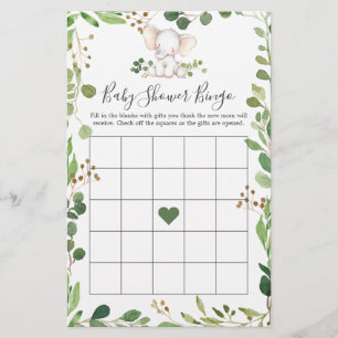 Olifant Baby shower Bingo spel